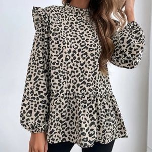 Long sleeve leopard print blouse